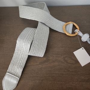 Raffia Belt with wood buckle Silver